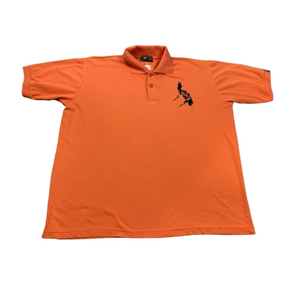 Proudly Pinoy Mens XL Orange Polo Shirt Featuring Philippine Map & Sun
